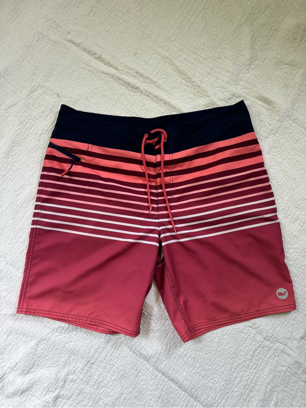 Vineyard Vines Red to Coral Gradient Stripe Swim Board Shorts